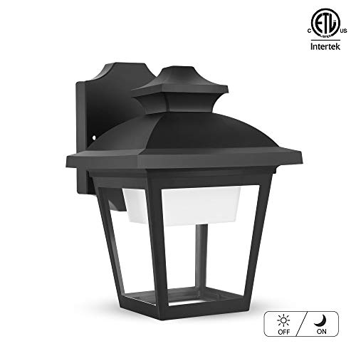 FUDESY Classic LED Outdoor Wall Lantern with Dust to Dawn Sensor Black Polypropylene Plastic Porch Lamp with Clear Acrylic Lenses Waterproof Porch Light FixturesP746LPS