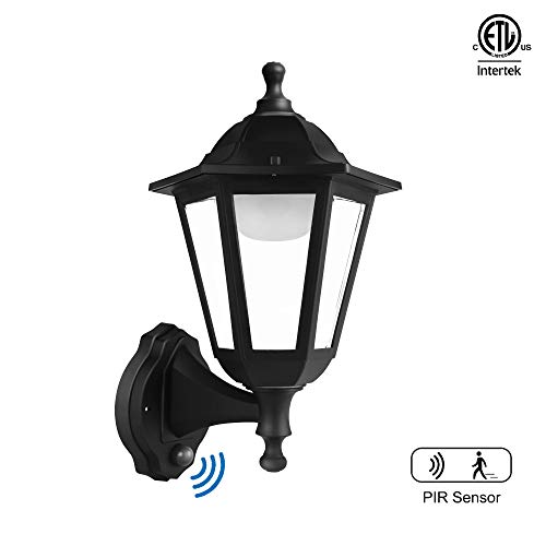 FUDESY Traditional Style LED Outdoor Wall Lantern with Motion Sensor Black Polypropylene Plastic Porch Lamp with Clear Acrylic Lenses Waterproof Porch Light FixturesP616-PIR