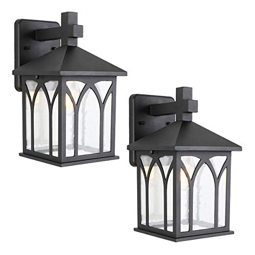 Goalplus Outdoor Porch Light Fixture with Wall Mount Rustic Exterior Patio Wall Lantern Matte Black with Clear Seeded Glass 11 12 High 2 Pack LM3608-DNS-2P