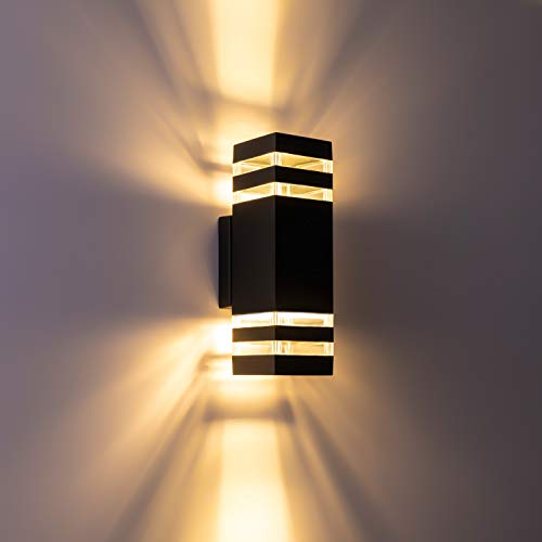 RINLNOY Led Wall Sconce Waterproof Porch Light 12W，Black Modern 2-Light Outdoor Wall Lamp，1320 LumenIP65 Waterproof Up and Down Light Indoor Outdoor Porch Light Fixture 3000K Warm White