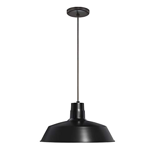 14-inch Industrial Black Pendant Barn Light Fixture with 10ft Adjustable Cord Ceiling-Mounted Vintage Hanging Light Fixture for Indoor Use 120V Hardwire E26 Medium Base LED Compatible UL Listed