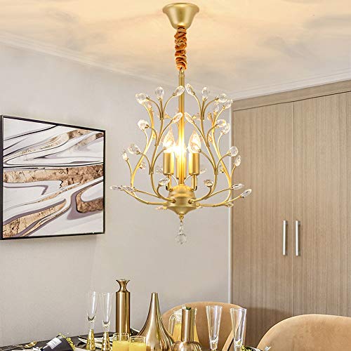 Durable Φ40cm American Crystal Chandeliers Home Entrance Hallway Chandelier Three Dining Restaurant Modern Minimalist Dining Room Lamp decoration Color  Gold