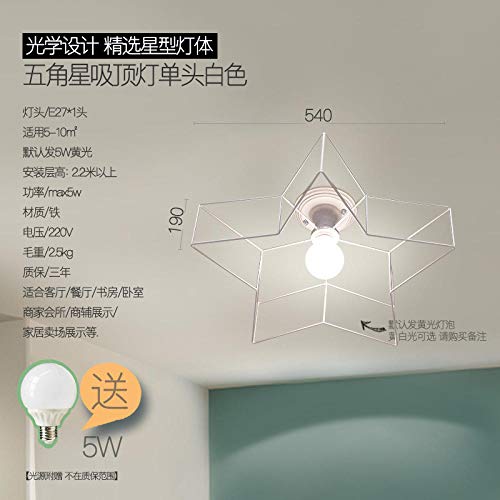 Modern Ceiling lamp Simple Creative Five-Pointed Star Modern Personality Bedroom led Ceiling lamp Girl Room Living Room Dining Room LampsSingle Head White 5WLED Bulb