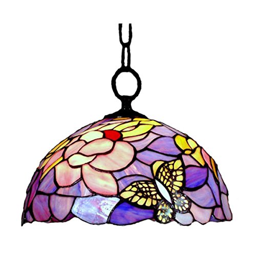 Fumat Butterfly And Flower Tiffany Pendant Lamp Color Glass Dinning Room Lighting