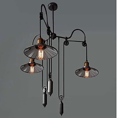 Guoxian Vintage Pully Pendant Lights 3 Light Island Light Foyer Pendants Dinning Pendants Study Room Metal Galss