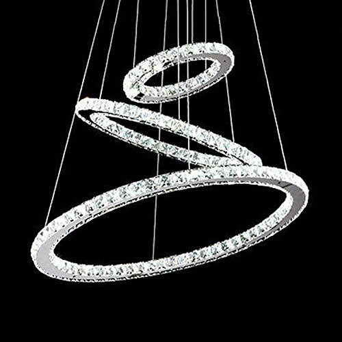 Petrelking Led Crystal Ceiling Light Shape Adjustable Chandelier 3 Rings Pendant Lamp For Hall Dinning Room