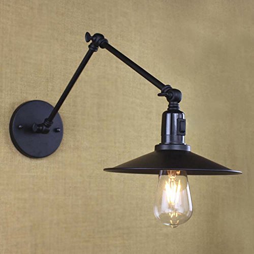 Industrial Adjustable Wall Lamp Vintage Nautical Style 866 Wall Sconce - LITFAD Retro Style Barn Wall Light with Black Saucer Shade with a Switch