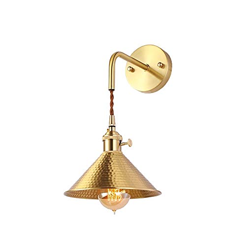 Lzcyn-01 Retro Adjustable Brass Finish 1-Light Wall Sconce Vintage Industrial Wall Lamp Lighting Fixture with Cone Shade for Living Room Farmhouse Barn Wall Light