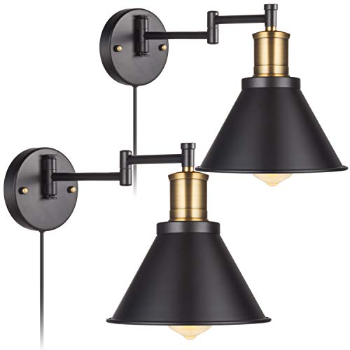 Swing Arm Wall Lamp Wall Sconce 2-Pack Plug in Cord with SwitchVintage Barn Wall Light Bronze Black Lamp Lobby Hallway Kitchen Dining Room Restaurant Café