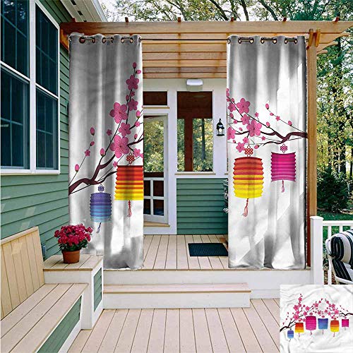 AFGG Curtains for BedroomLantern Chinese Sakura TreesWaterproof Patio Door PanelW108x96L