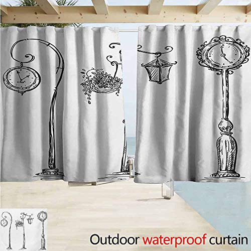 AndyTours Blackout Draperies for BedroomLantern Classic Street Clocks Architectural Urban Devices Luminousness DrawingPrivacy Assured Window TreatmentW108x72L Inches Charcoal Grey White