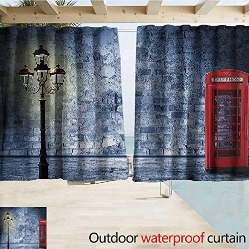 SEMZUXCVO Curtains for Bedroom Lantern Decor Collection Vintage Scene with Brick Wall and British Phone Box in Dark Scary Night Twilight Painting Front Porch W72 x L84 Gey Red