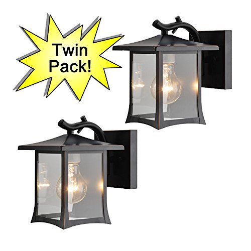 Hardware House 19-1975 Oil Rubbed Bronze Mission Style Outdoor Patio  Porch Wall Mount Exterior Lighting Lantern Fixtures with Clear Glass - Twin Pack