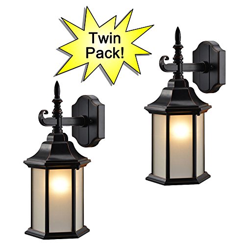 Hardware House 19-2132 Oil Rubbed Bronze Outdoor Patio  Porch Wall Mount Exterior Lighting Lantern Fixtures with Frosted Glass - Twin Pack