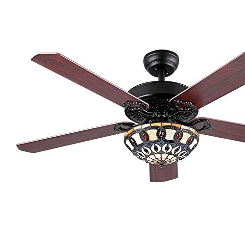 DJDDA Ceiling Fans Indoor Ceiling Fan with Light 52-Inch Tiffany Style Stained Glass Shade Fans Blades Bronze Ceiling Fan with Oil Rubbed