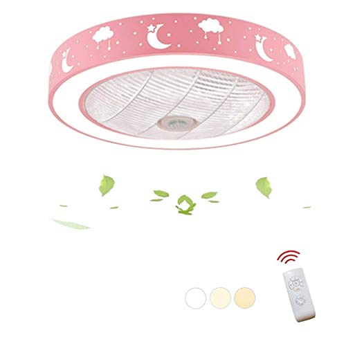 XAJGW Classic Indoor Ceiling Fan with Dimmable LED Light Kit and Remote Control Kids Room Living Room Bedroom Kitchen Tricolor Fan Light Ceiling Lamp Color  Pink