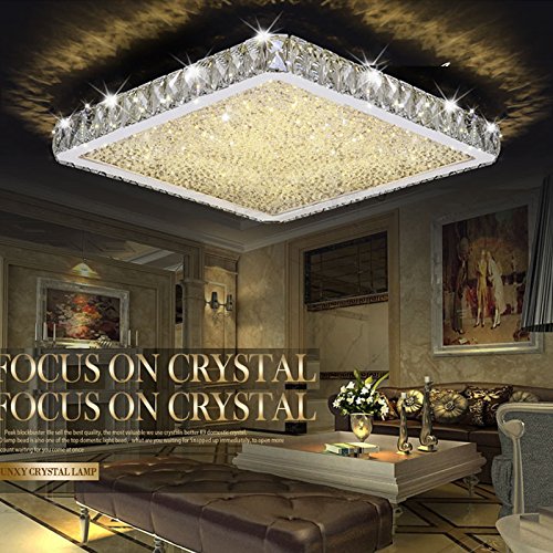 Cozyfoci 058CE Chrome Flush Mount Luxury Modern LED Ceiling Light K9 Crystal 40x40cm