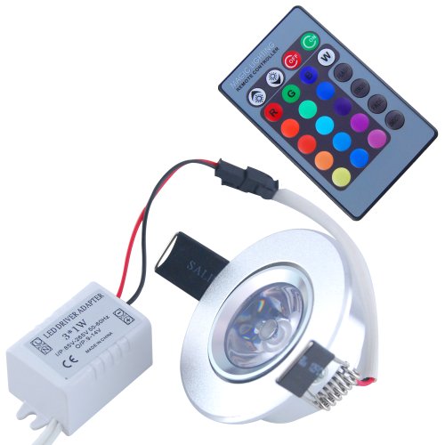 Excellent 8Pcs 3W RGB CLIP Round Recessed LED Ceiling Light with 24 Keys IR Remote Control