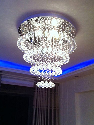 Siljoy Modern Contemporary Chandelier Lighting Rain Drop Clear Crystal Ball Fixture LED Ceiling Lamp D32 X H30
