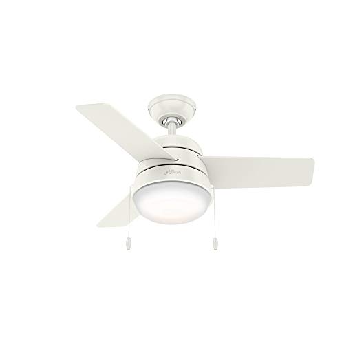 Hunter Indoor Ceiling Fan with LED Light and pull chain control - Aker 36 inch White 59301