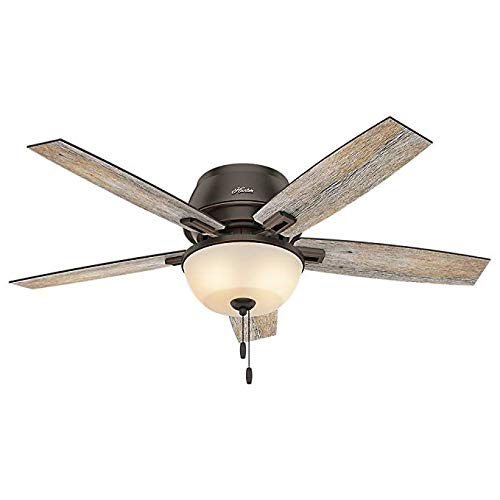 Hunter Indoor Low Profile Ceiling Fan with LED Light and pull chain control - Donegan 52 inch Onyx Bengal 53342