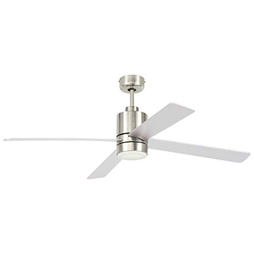 Rivet Modern Cylindrical Base Remote Control Flush Mount Ceiling Fan with LED Light 52W x 14H Brushed Nickel