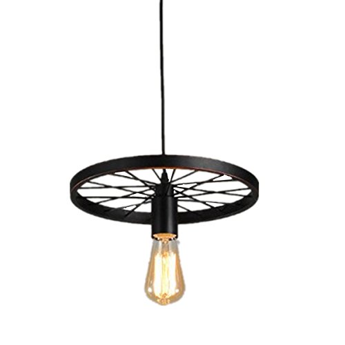 BININBOX Industrial Edison 1-Light Wheel Pendant Metal Iron Hanging Ceiling Fixture Lamp Chandelier Country Painting Vintage Steampunk Loft Black