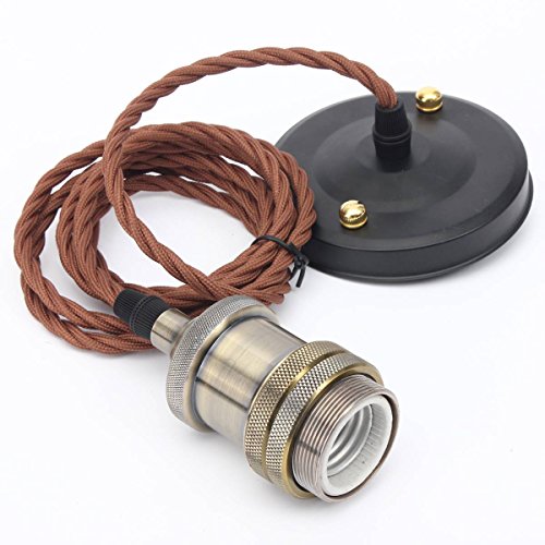 Kingso E26 E27 Modern Copper Effect Ceiling Hanging Textile Cord Lamp Holder Pendant Light Fitting Kitbronze