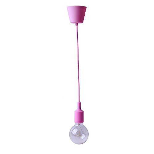 Lightingsky Colorful E26 E27 Plastic Ceiling Lamp Holder DIY Textile Ceiling Light Cord Pendant Light Scoket Pink 1 Meter