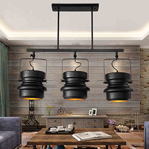 SUN-E Industrial Retro Iron Light Bulb Country Painting Large Pendant Light Fixture Ceiling Lamp Chandelier Three Light