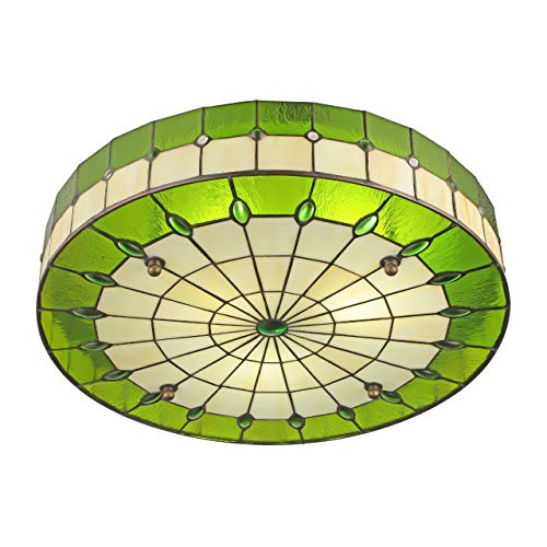 KWOKING Lighting Tiffany Ceiling Light Vintage Drum Shade Hanging Lights Hand-Made Stained Glass Creative Flush Mount Ceiling Ligh for Bedroom Living Room Hotel Kitchen Green 1969inch