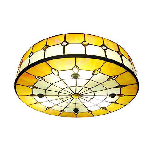 LITFAD Tiffany Style Flush Mount Ceiling Light Round Shade Yellow Stained Glass LED Ceiling Lamp Hand-Made Art Deco Ceiling Hanging Light for Bedroom Living Room Hotel - 12 30 cm