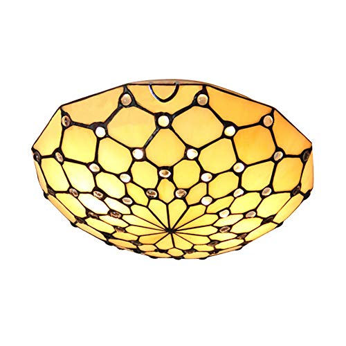 LITFAD Tiffany Style LED Ceiling Lamp Beige Pattern 12 Inch Semi Flush Mount Ceiling Light Pendant Lighting for Dining Room Bedroom Hotel Corridor - 12 30 cm