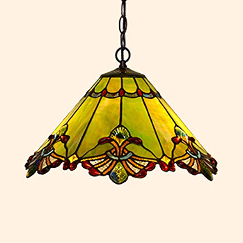 LITFAD Tiffany Style Pendant Lighting Stained Glass Cone Pendant Light 2 Lights Antique Ceiling Lamp Art Decoration Ceiling Hanging Light for Dining Room Restaurant Study Room - Green 126 32 cm