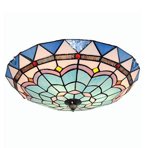 LUOLAX 16 Tiffany Ceiling Lights American Simple Style Retro Handmade Stained Glass Originality Porch Light Decor Garden Bedroom Balcony Foyer Lamp
