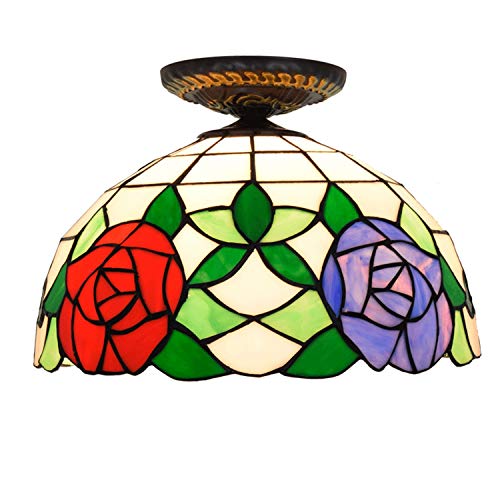 Tiffany Style Semi Flush Mount Ceiling Light 12 Inch Semi Flush Mount Ceiling Lights Tiffany Style Two-color Rose Glass Shade For Living Room Ceiling Lamp Illumination Lighting Vintage Tiffany Ceilin