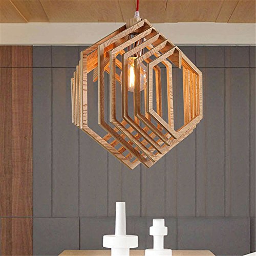 Simple Modern 1 Head Wooden Pendant Light Creative Dining Room Bedroom Ceiling Light Home Decoration Indoor Geometry Shape Chandelier3439cm