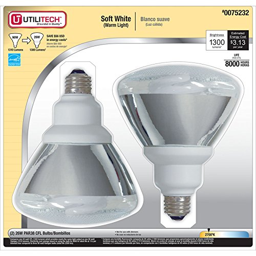 Utilitech 2-Pack 26-Watt 90W Equivalent 2700K PAR38 Soft White Outdoor CFL Bulbs