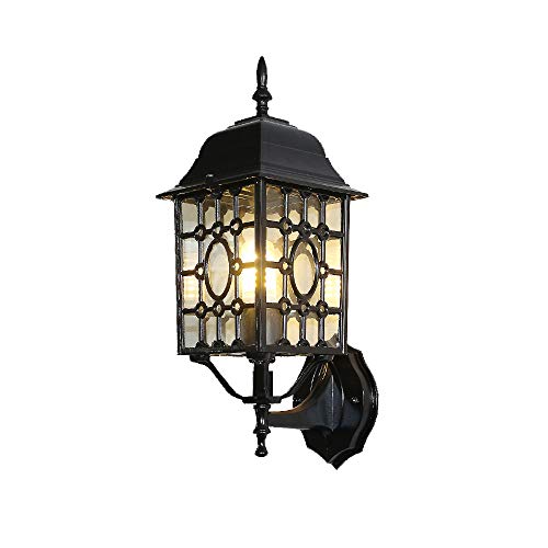 Starry Lighting SL-63172BVintage Metal Outdoor Wall LightAntique Black Metal Lantern Outdoor Waterproof Wall Sconce with Glass Shade for GardenYardVillaHallway