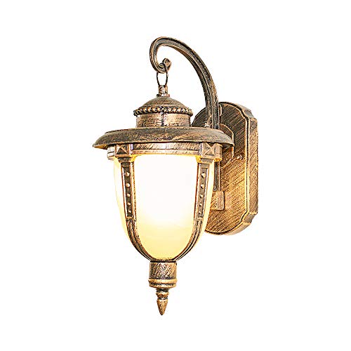 Starry Lighting SL-63173AVintage Metal Outdoor Wall LightAntique Bronze Metal Lantern Outdoor Waterproof Wall Sconce with Glass Shade for GardenYardVillaHallway