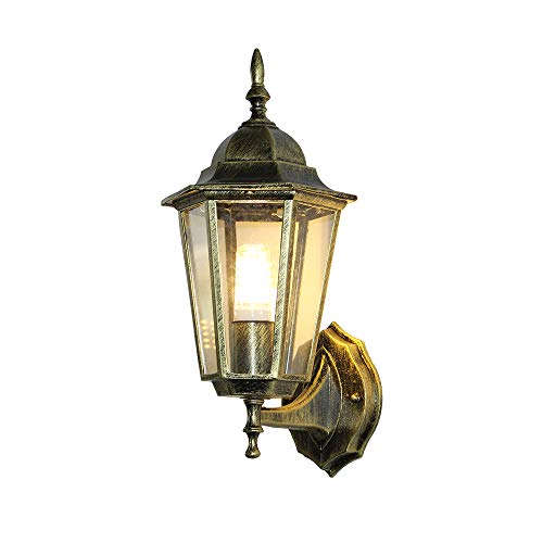 Starry Lighting SL-63174BVintage Metal Outdoor Wall LightAntique Bronze Metal Lantern Outdoor Waterproof Wall Sconce with Glass Shade for GardenYardVillaHallway