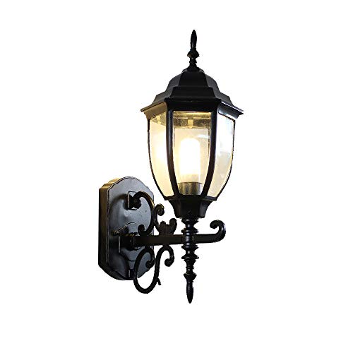 Starry Lighting SL-63178BVintage Metal Outdoor Wall LightAntique Black Metal Lantern Outdoor Waterproof Wall Sconce with Glass Shade for GardenYardVillaHallway