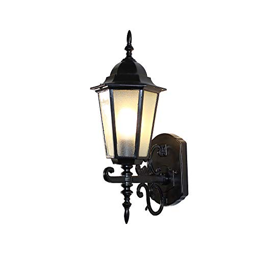 Starry Lighting SL-63180BVintage Metal Outdoor Wall SconceAntique Black Metal Lantern Outdoor Waterproof Wall Light with Glass Shade for GardenYardVillaHallway