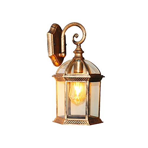 Starry Lighting SL-63190AVintage Metal Outdoor Wall SconceAntique Bronze Metal Outdoor Wall Light with Glass Shade for GardenYardVillaHallway