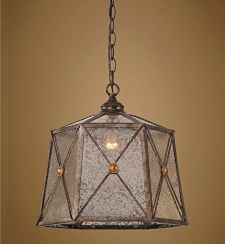 14 Heavily Antiqued Medieval Inspired Aged Mercury Glass Ceiling Light Pendant