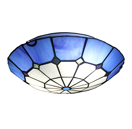 Gweat Tiffany 12-inch European Pastoral Style Stained Glass Mediterranean Series Flush Mount Ceiling Light Pendant