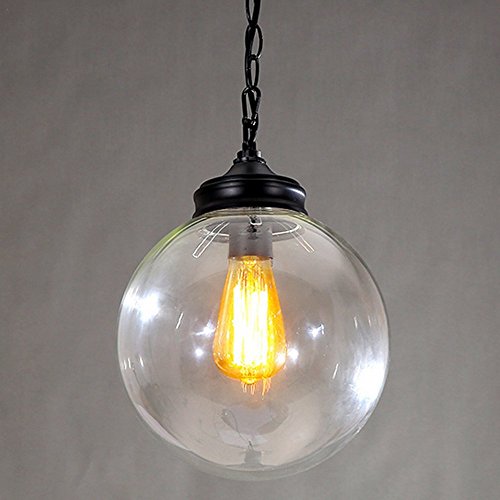 Injuicy Lighting Vintage Industries Ball Ceiling Light Fixture Glass Globe Mini Droplight Dining Home Bedroom Pendant Lamp Shade 25CM Balcony Bar Cafe Living Room Lighting Decor