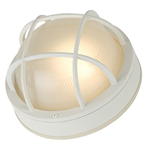 Marine Bulkhead Wall  Ceiling Light With Ribbed Glass In White Finish