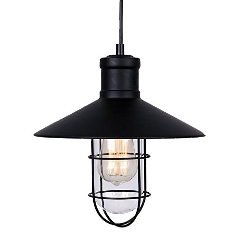 Winsoon Modern Vintage Industrial Black Metal Loft Ceiling Light Shade Pendant Light Glass And Metal Shade