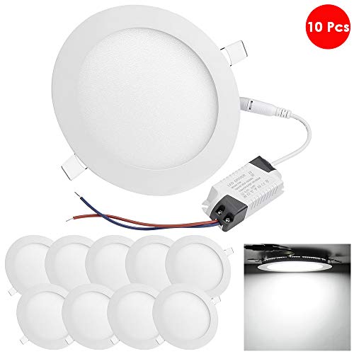 DELight 9W 6 LED Recessed Lighting 10 Pack Ultra-Thin 6000-6500K Round Ceiling Panel Light 60W Equivalent